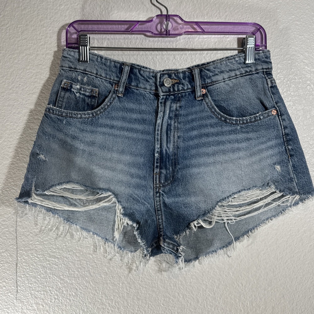 Zara High Rise Denim Cut Off  Jean Shorts 8 Distressed Boho Country